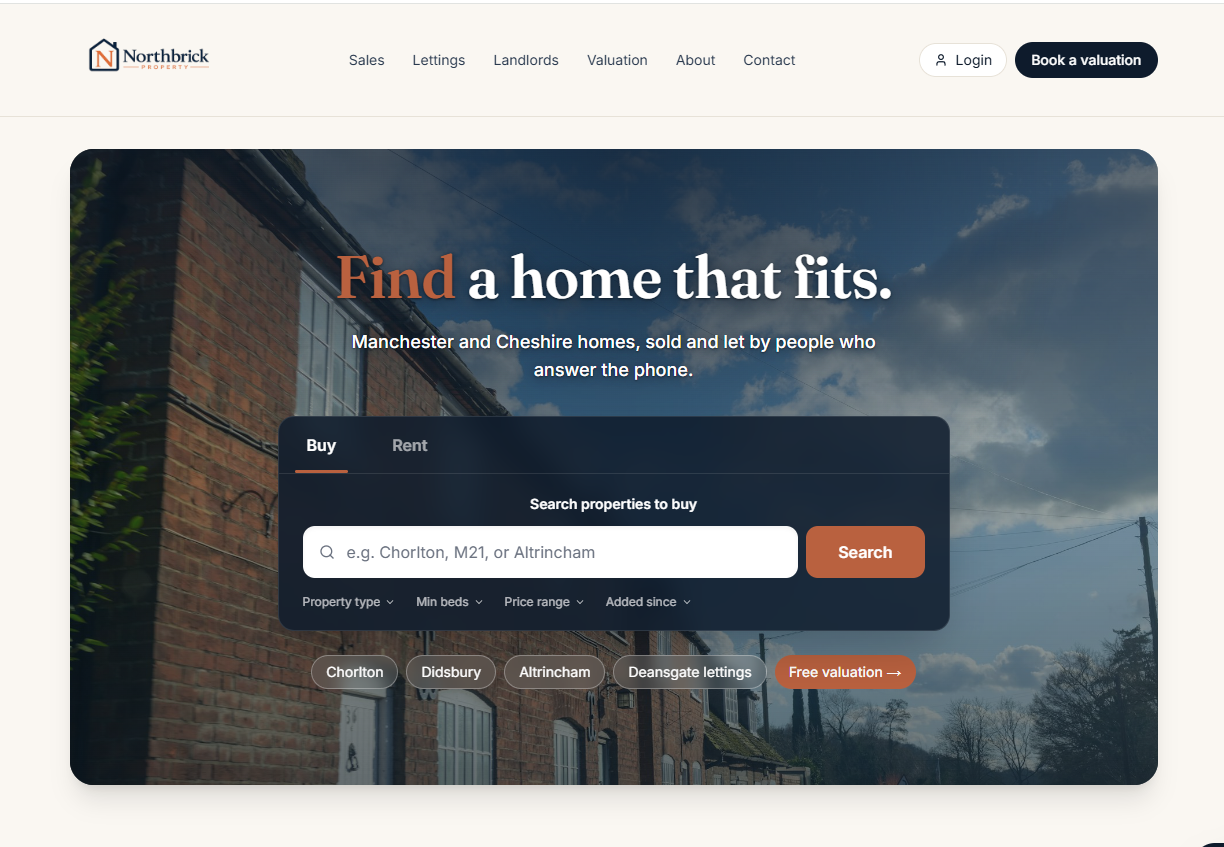 Northbrick Property homepage — Find a home that fits, Manchester and Cheshire estate agency